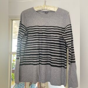 Vince long sleeved gray and black striped shirt